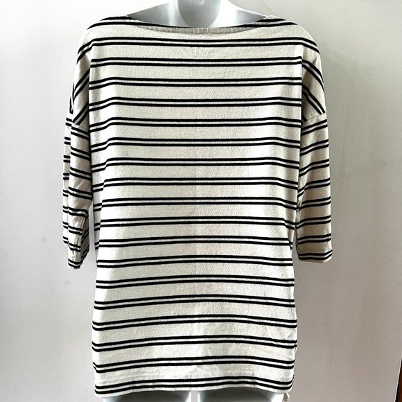 Marimekko Boat Neck Tunic Top Black White Stripe Tie Sides Pullover Shirt Used - Picture 4 of 7